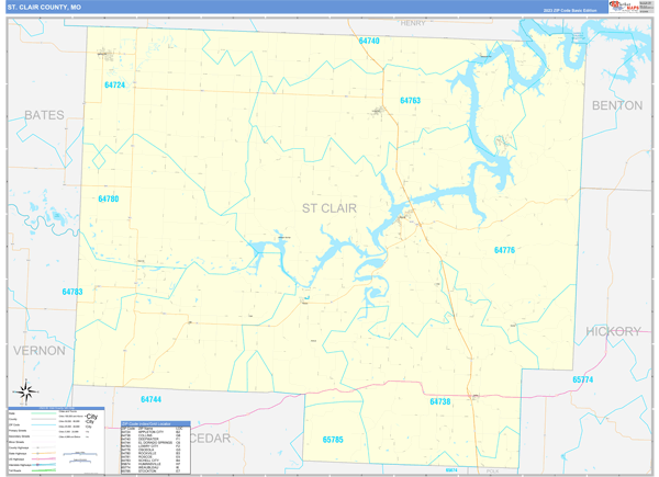 St. Clair County, MO Wall Map Basic Style